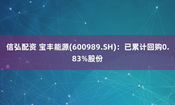 信弘配资 宝丰能源(600989.SH)：已累计回购0.83%股份